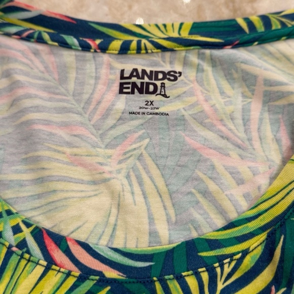 Lands’ End Women’s 2X Stretch Jersey Dress Green Palm Leaf Print Cinch Ties Plus - Picture 11 of 11